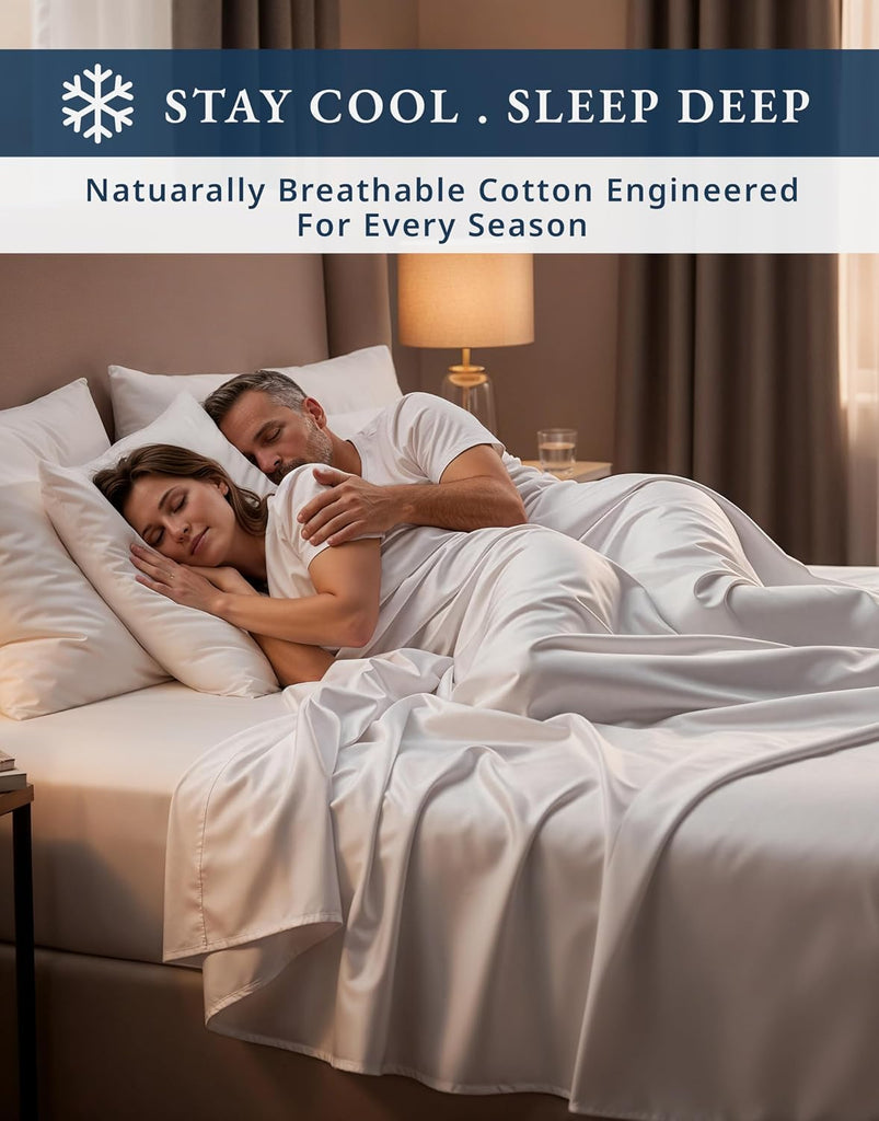 100% Egyptian Cotton Sheets - Naturally Cooling & Breathable 4 Piece Silky Sateen Weave Sheet Set