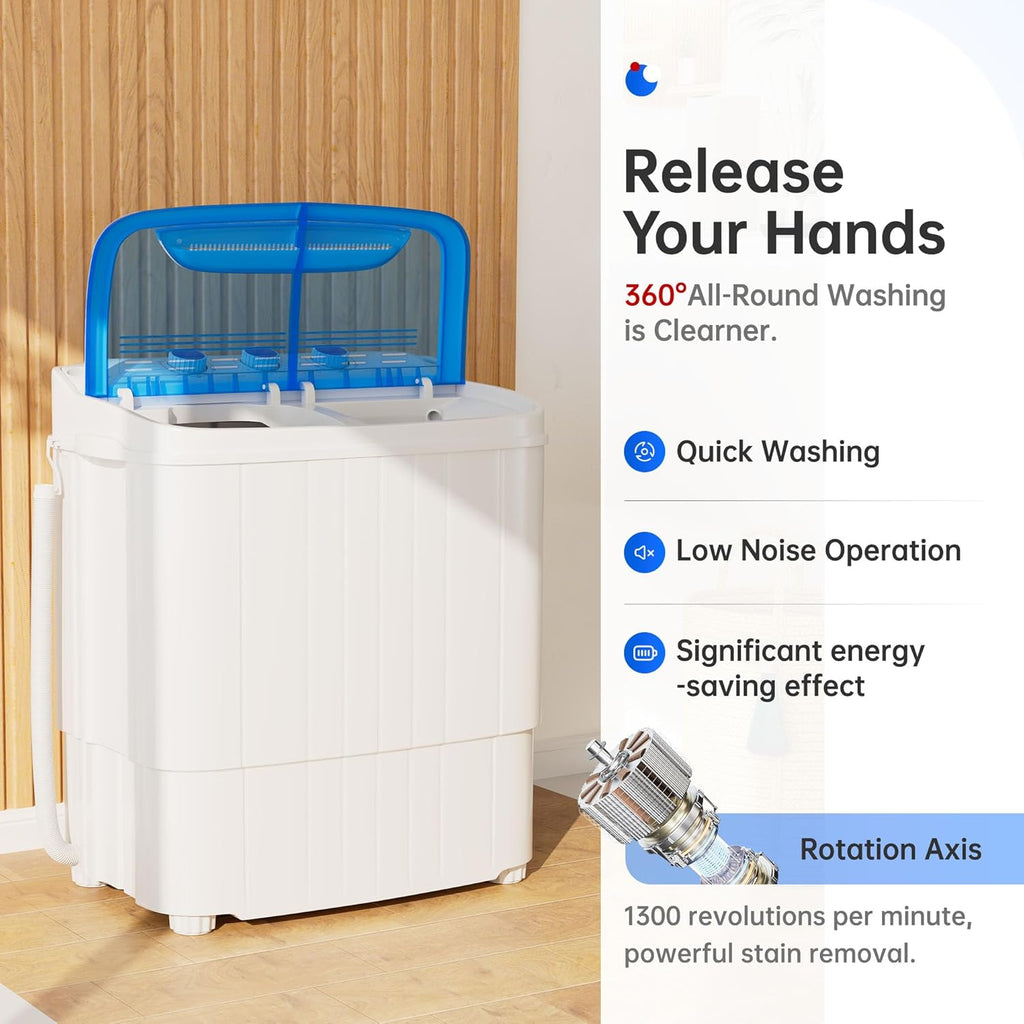 16Lbs Portable Washing Machine, Compact Single Tub Laundry Washer with Spin Dryer, Mini Semi-Automatic Washing Machine