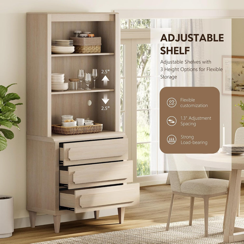 72.8" Tall Bookshelf with Drawers, 5 Tier Large Bookcase, Beige - Set of 2