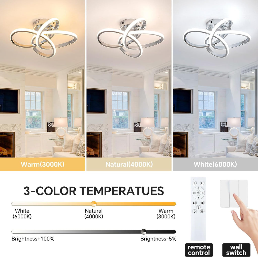 Modern LED Ceiling Light with Remote Control, Stepless Dimming, 3000-6000K Selectable, 36W, Dimmable LED Chandelier