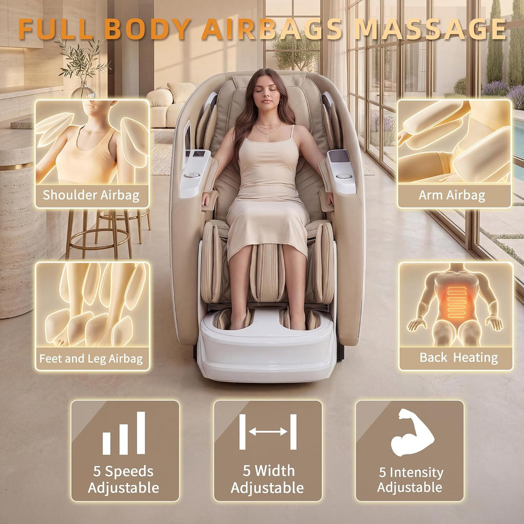 4D Massage Chair Zero Gravity Full Body SL Rail Massage Chair with 20 Auto Programs Built-in Aroma System (White)