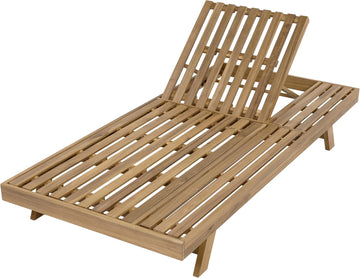 Chaise Lounge Chair Outdoor, Acacia Wood Poolside Sun Lounger, Patio Recliner Chair, Adjustable Backrest Single