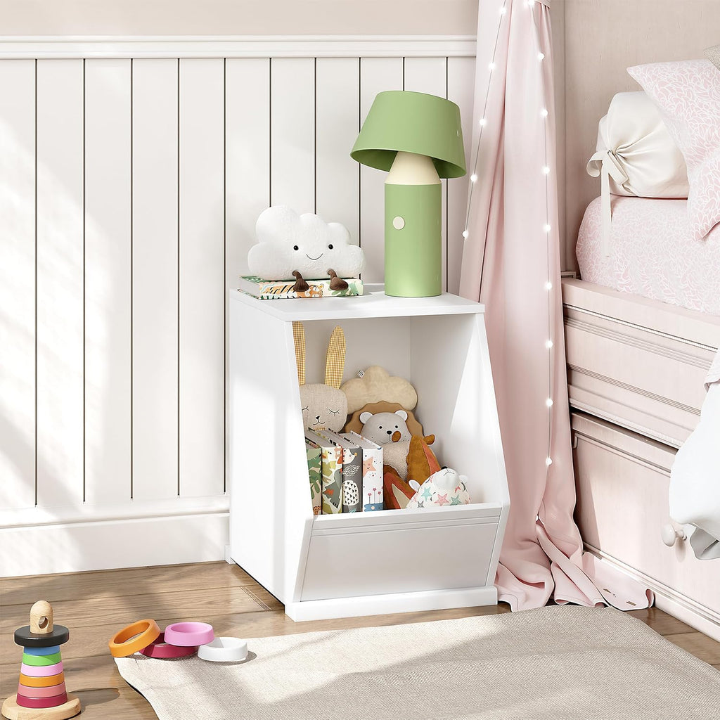 Kids Toy Storage Organizer, Stackable Bins, Cubby Toy Shelf | DIY Play Space, Slanted Front Panel, Wooden Toy
