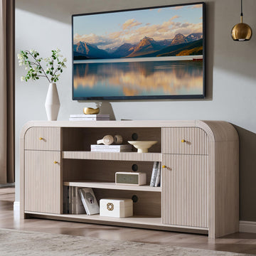70" Fluted TV Stand with Storage, 32" Tall Entertainment Center