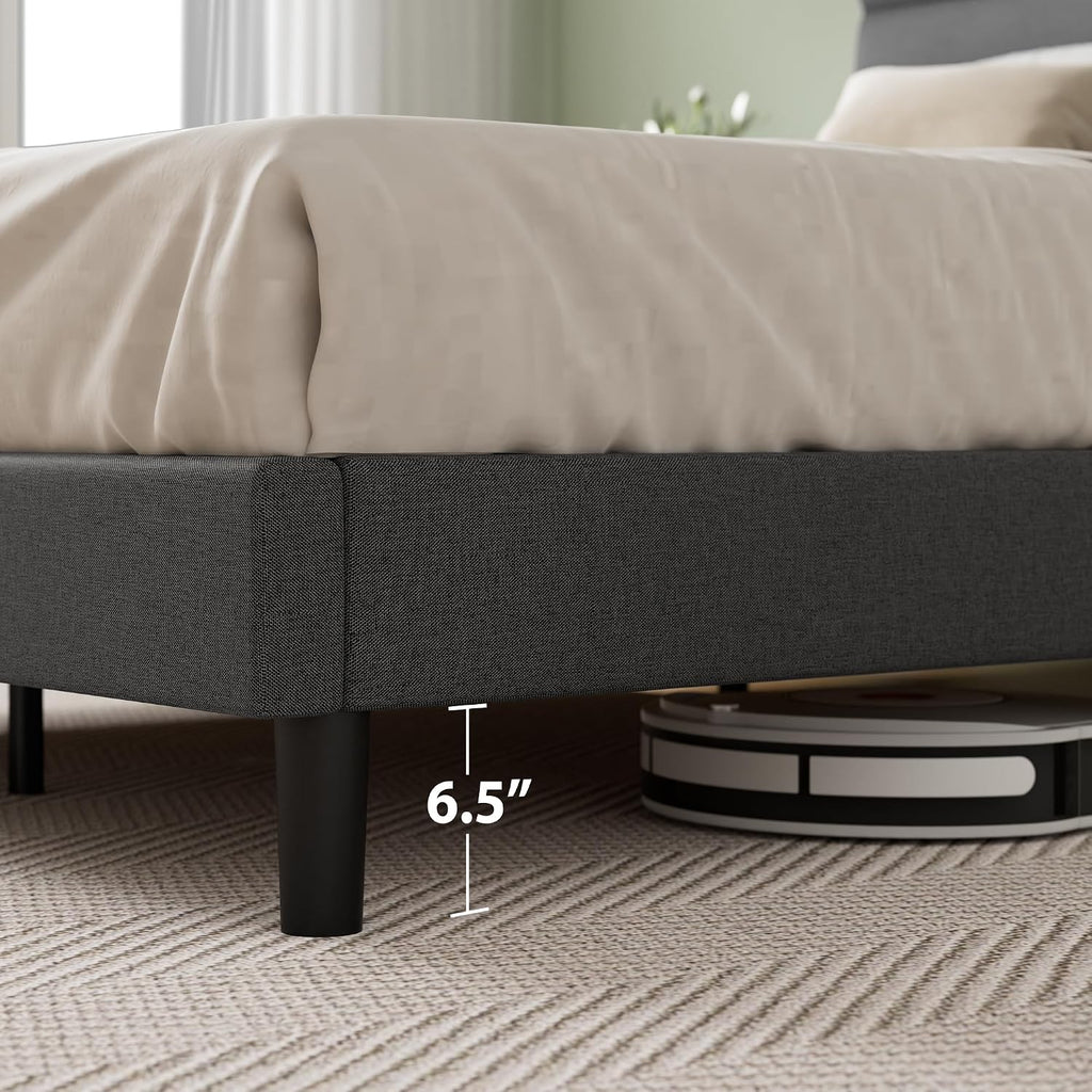 Queen Piper Upholstered Platform Bed with Horizontal Paneled Headboard, Wooden Slat Support, No Box Spring Needed