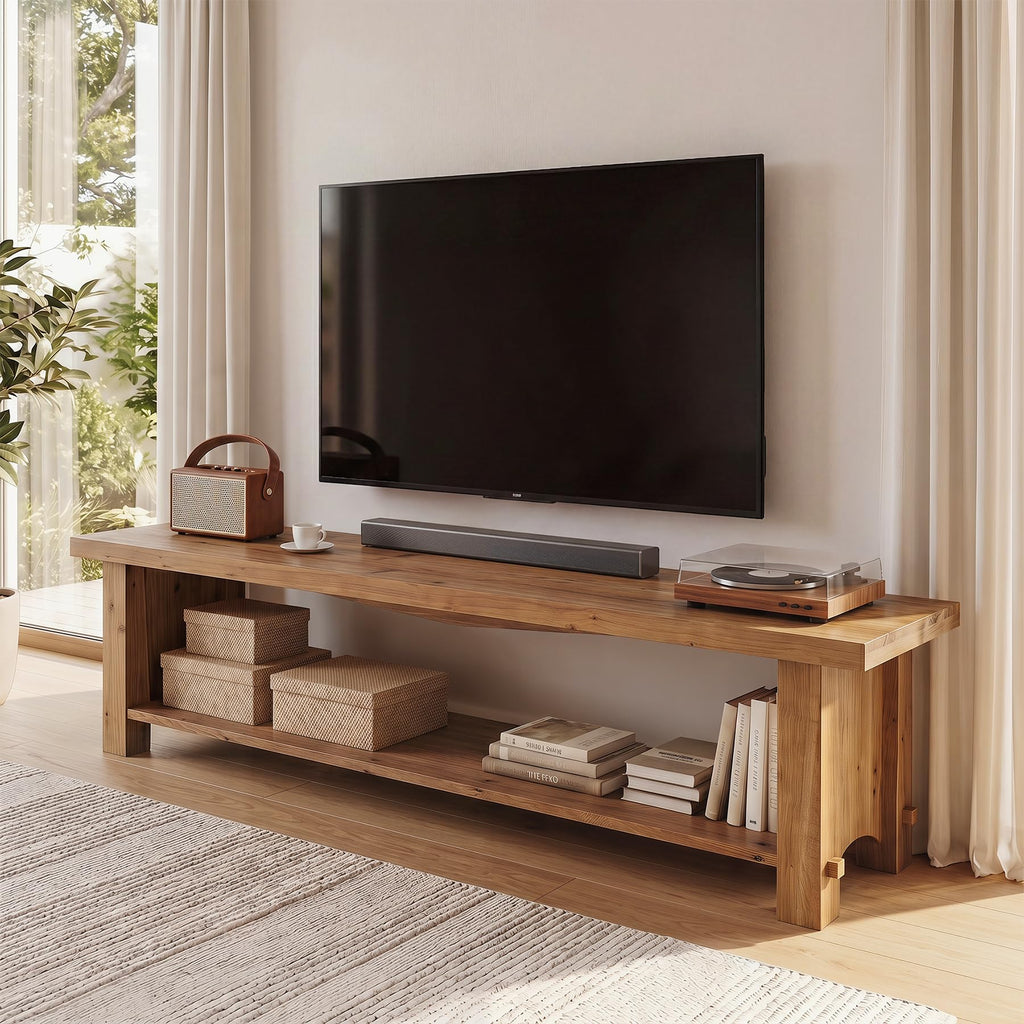 63 Inch Solid Wood TV Stand for 65 70 Inch TVs, Rustic Entertainment Center
