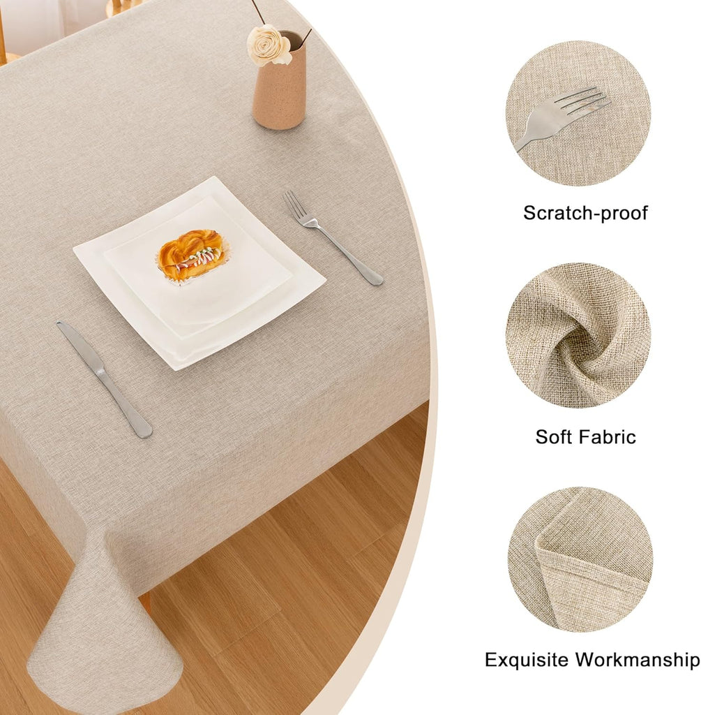 Faux Linen Rectangle Tablecloth - Wrinkle and Stain Resistant Washable Table Cloth Dining Room Holid