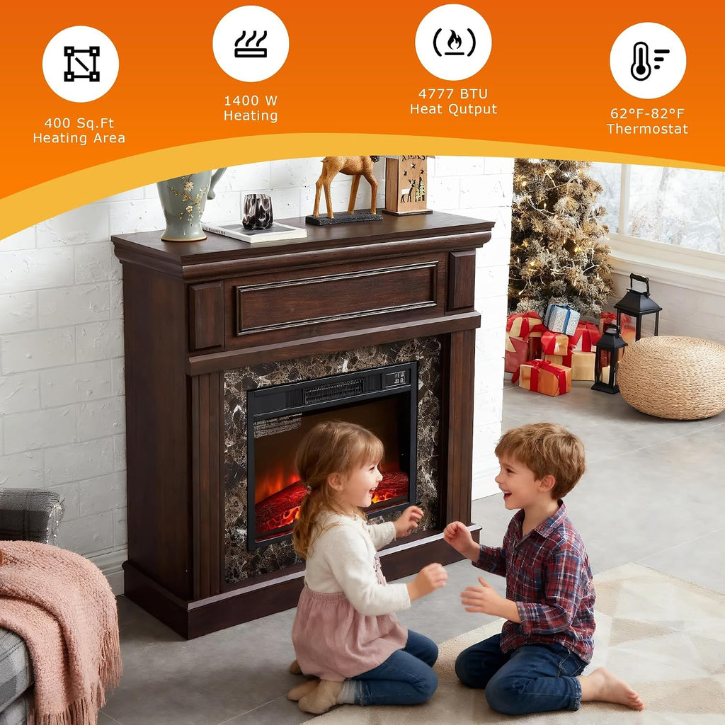42 inch Electric Fireplace with Mantel, Portable Freestanding Wood Stove with Remote Control, 23'' Fireplace Insert