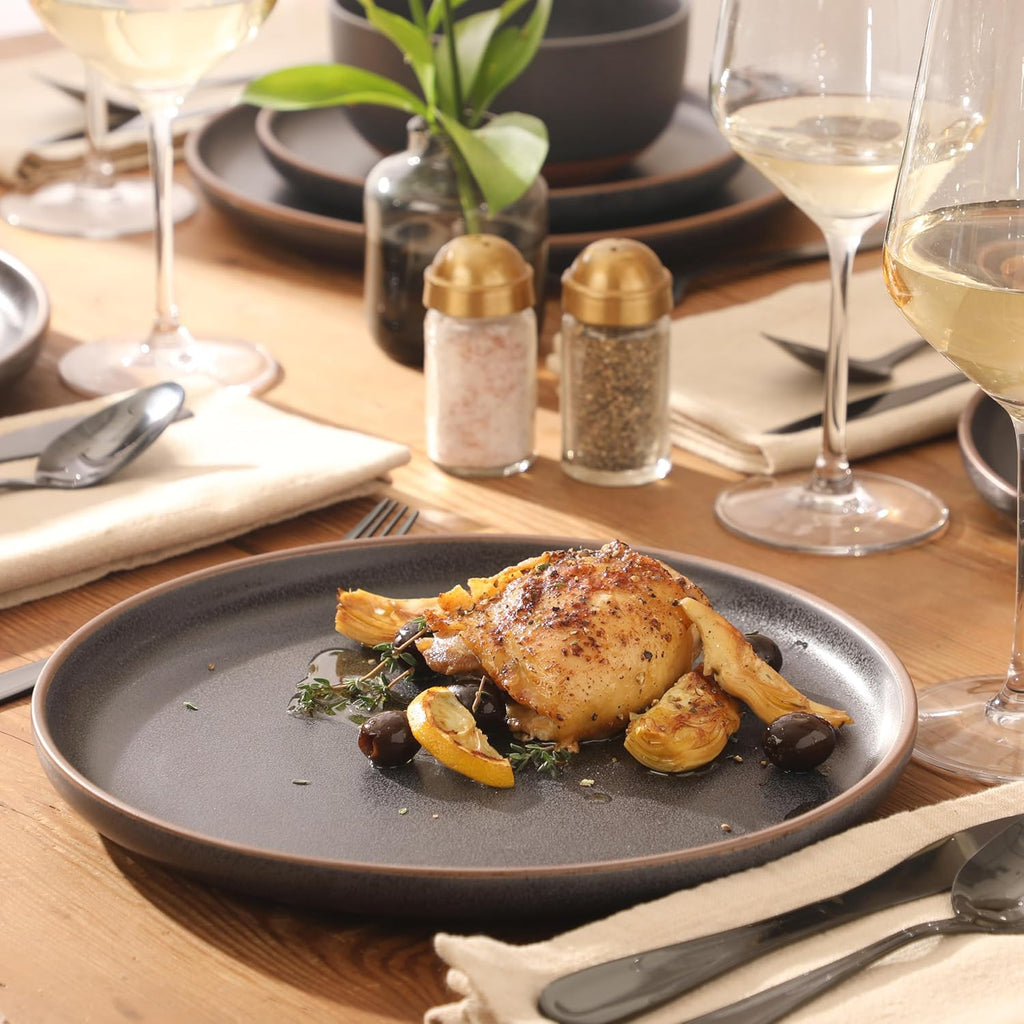 Abbey Circle 12 Piece (Service for 4) Plates and Bowls Reactive Matte Glaze Dishes Stoneware Ceramic Dinnerware Set