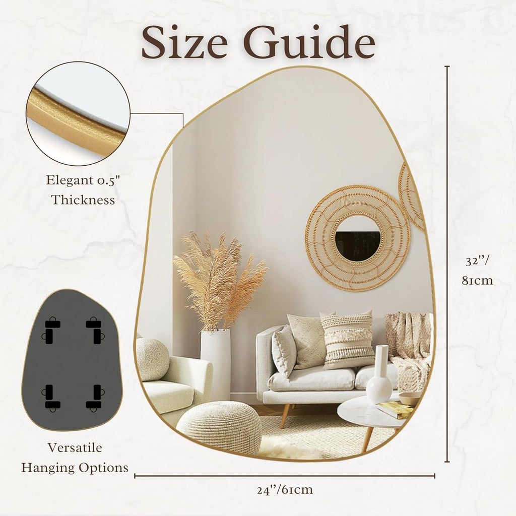 Irregular Wall Mirror Asymmetrical Mirror, 32''x24'' Gold Mirror Bedroom Living Room Entryway, Decorative Modern Boho