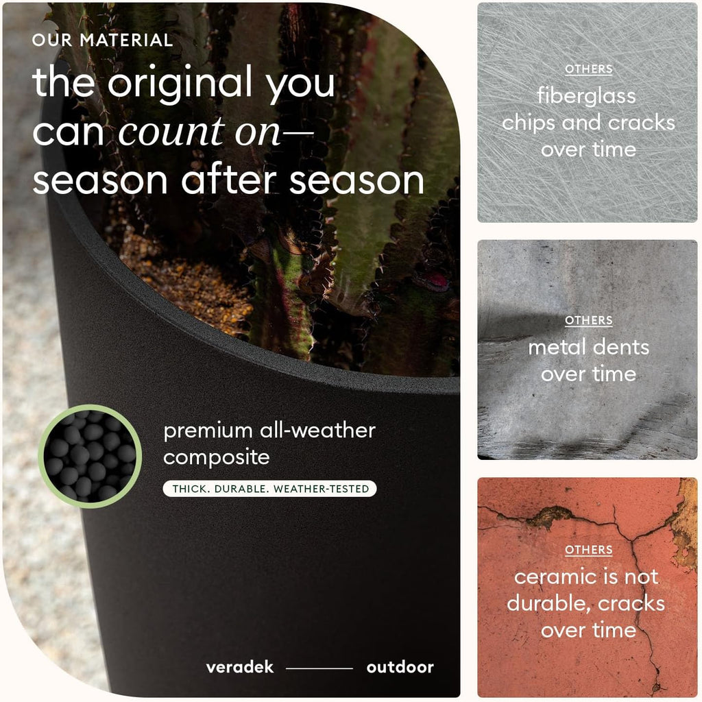 Mason Series Vega Planter - Tall Round Outdoor Planter with Shelf | Made From a Durable Plastic-Stone Composite