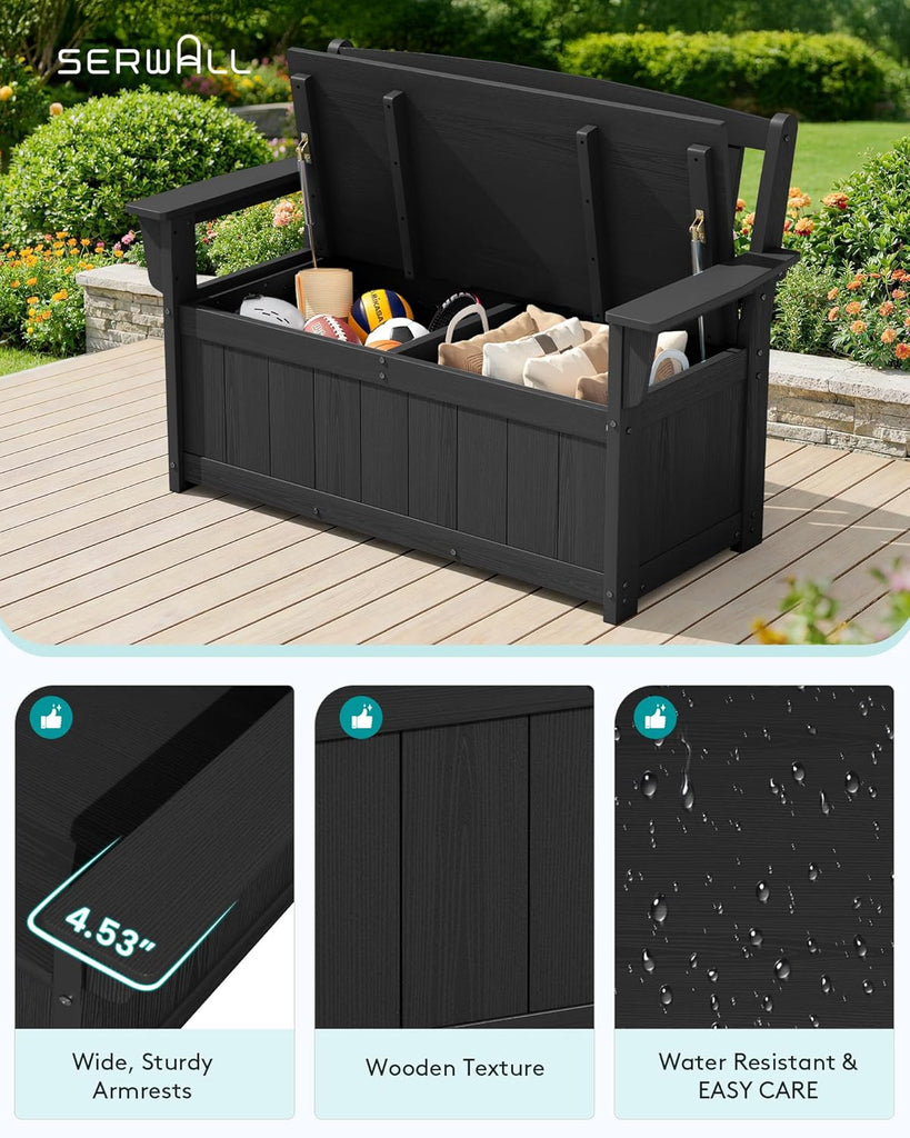 HDPE Outdoor Storage Bench, Deck Box with Waterproof Storage Bags | All-Weather Benches | 57 Gallon Dual-Use Seat |