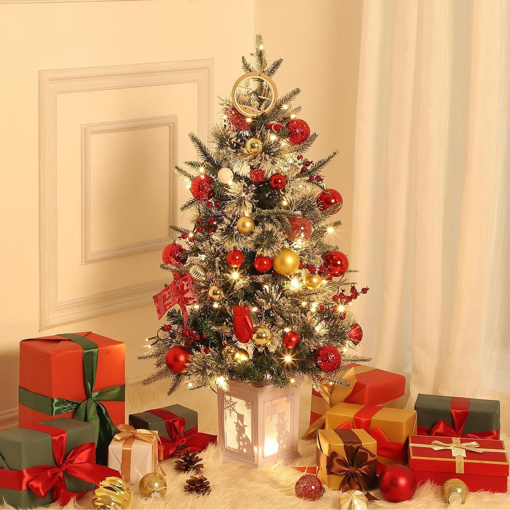 Holiday Ready 3 ft Pre-Lit Artificial Christmas Tree, Snow-Flocked Pine with Red Berries, Timer Function and Led