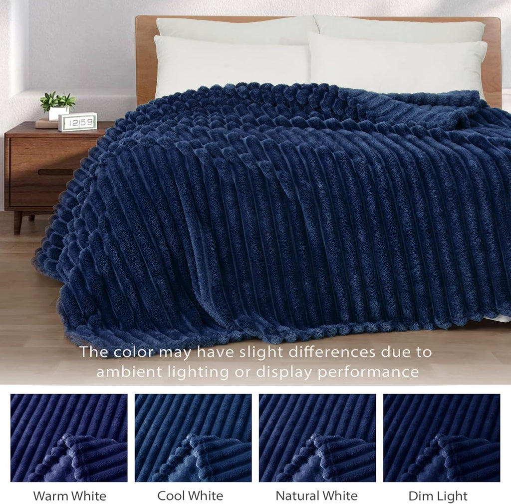 Fleece Throw Blanket, Super Soft Striped Jacquard Bed Blanket, Lightweight Fuzzy Cozy for All Seasons, 50x60 Inches