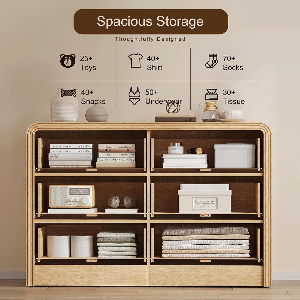 Fluted Drawers Dresser , Wood Dressers with Gold Handles, Modern Dressers with Wave Texture, Large Storage Chest of