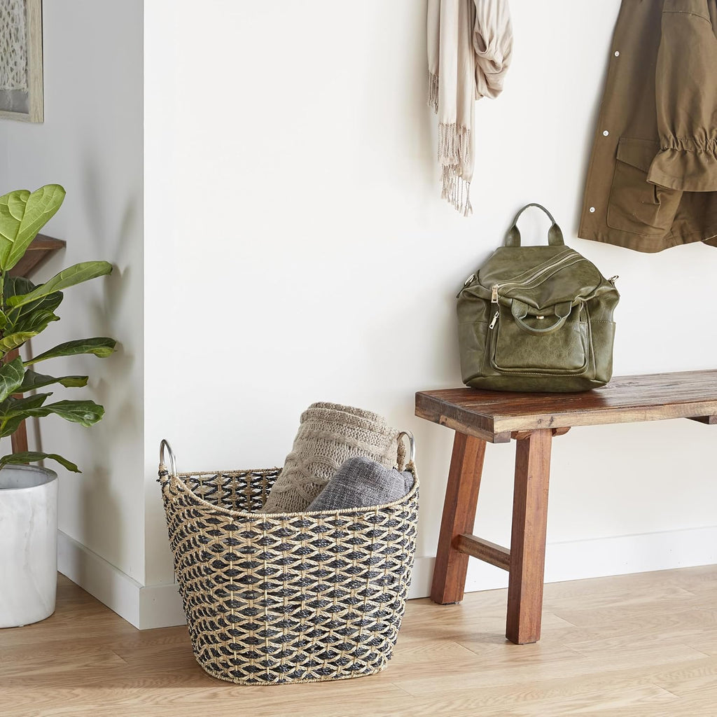 79 Seagrass Handmade Decorative and Functional Storage Basket Basket Organizer with Handles, Basket for Storage 21" x