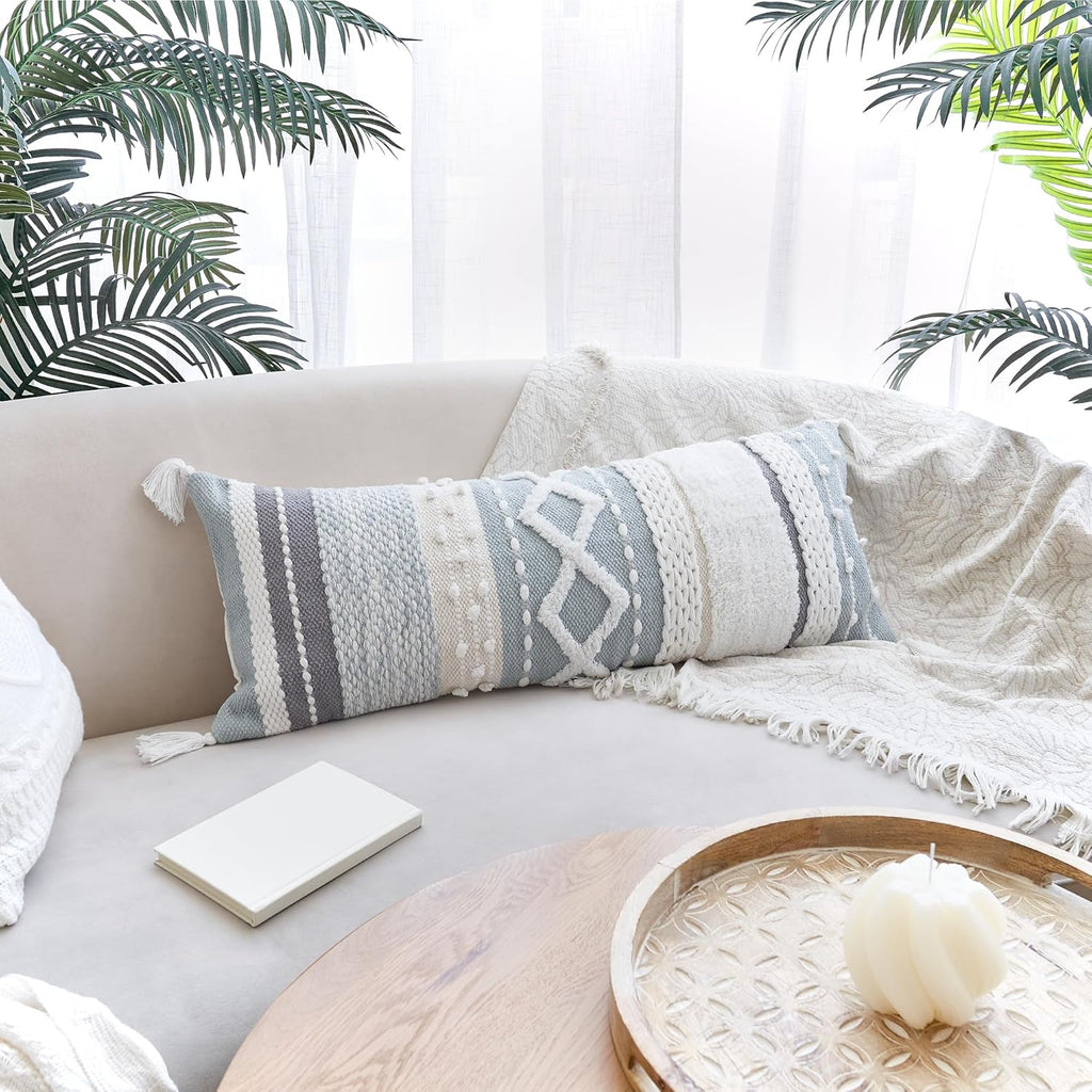 Decorative Boho Lumbar Pillow Cover 14x36 - Beautiful Throw Pillow with Soft Texture