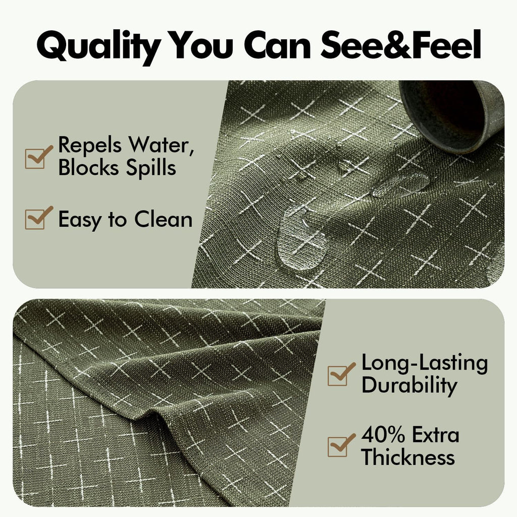Olive Green Linen Table Cloth Rectangle Tablecloth Waterproof Spring Spillproof Cross-Star Textured 