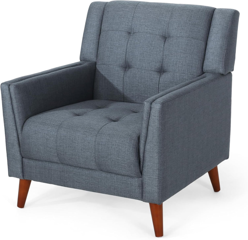 Evelyn Mid Century Modern Fabric Arm Chair, Dark Gray, Walnut