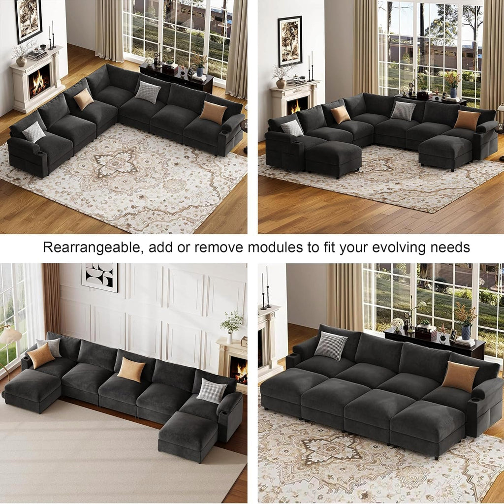 Moudular Sectional Couches, Chenille Fabric U Shaped Cloud Sofa