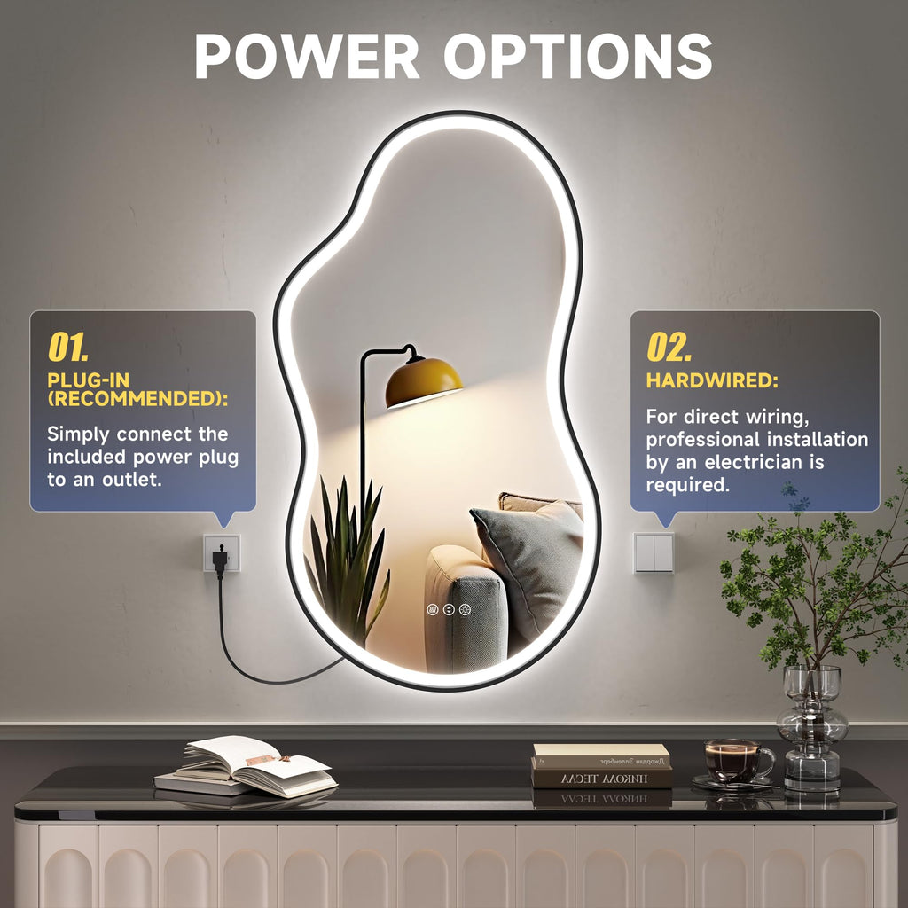 Irregular Bathroom Mirror with Lights - 25"x45" LED Asymmetrical Wall Mirror, Abstract Modern Lighted Vanity Mirror