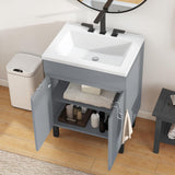 24 Inch Grey Bathroom Vanity with Undermount Sink, Modern Freestanding Sink Cabinet with Adjustable Legs, Soft-Close Double Doors & Drain