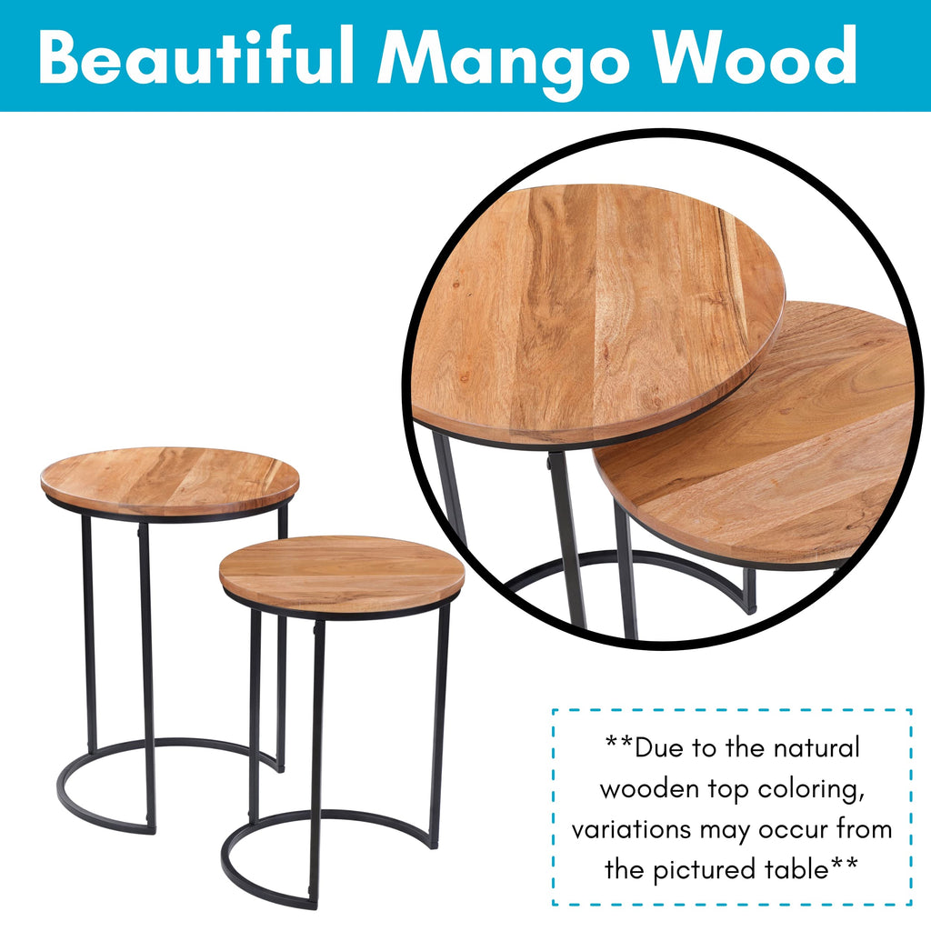 Wooden Nesting Side Tables - Mid Century Modern Stackable Coffee - Space-Saving Wooden End, Centerpiece, Office