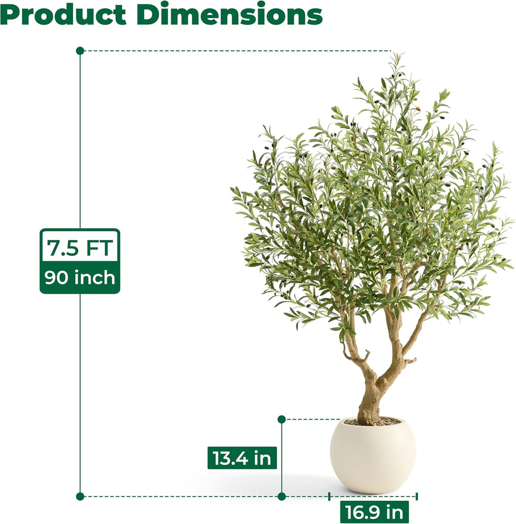 7.5 FT Large Luxury Artificial Olive Tree with Decorative White Pot
