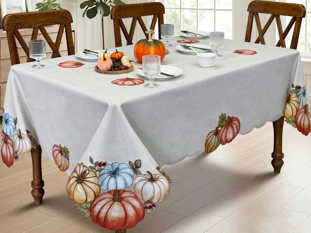 Fall Tablecloth 60x84 Inch, Autumn Pumpkin Cutwork Embroidered Tablecloth, Harvest Thanksgiving Table Decor Dining