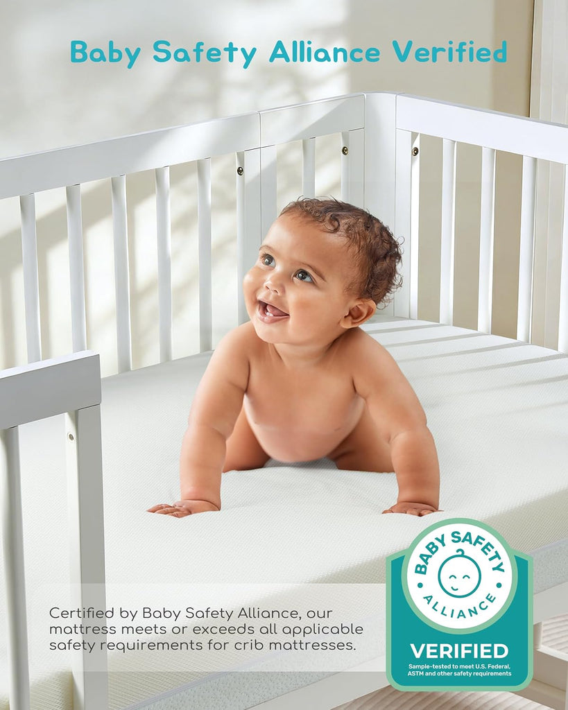 Crib Mattress, Baby Safety Alliance Certified, Dual-Sided Design of Breathable Open Cell & Comfy Memory Foam