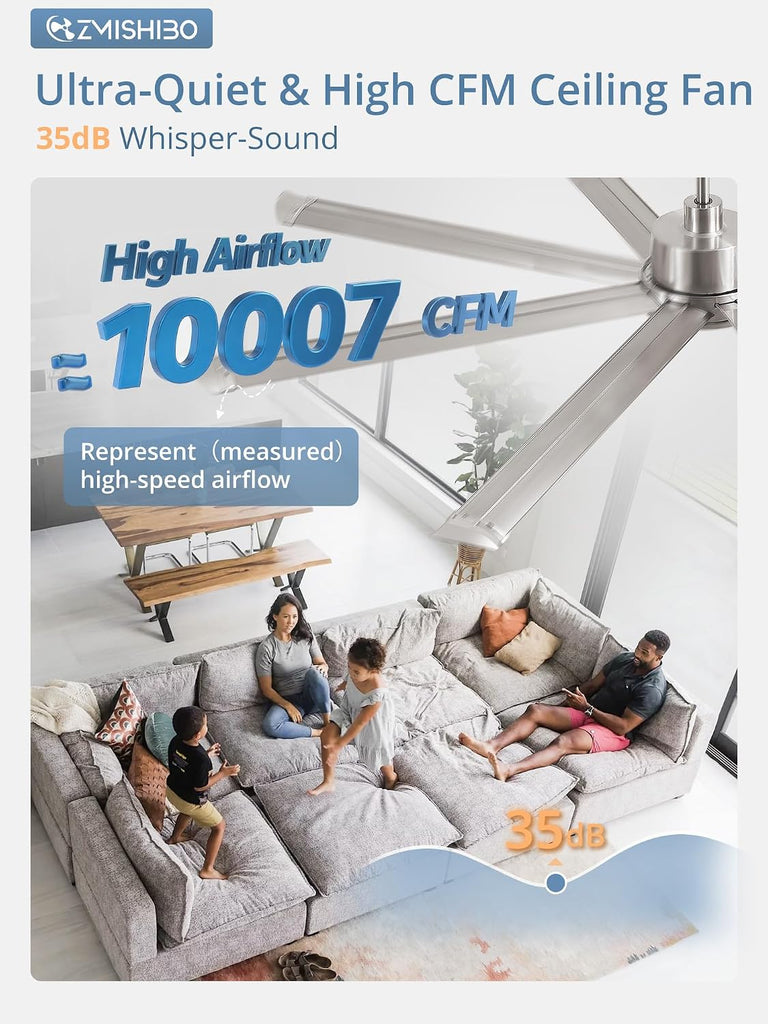 72" Ceiling Fan with LED Light and Remote - Nickel