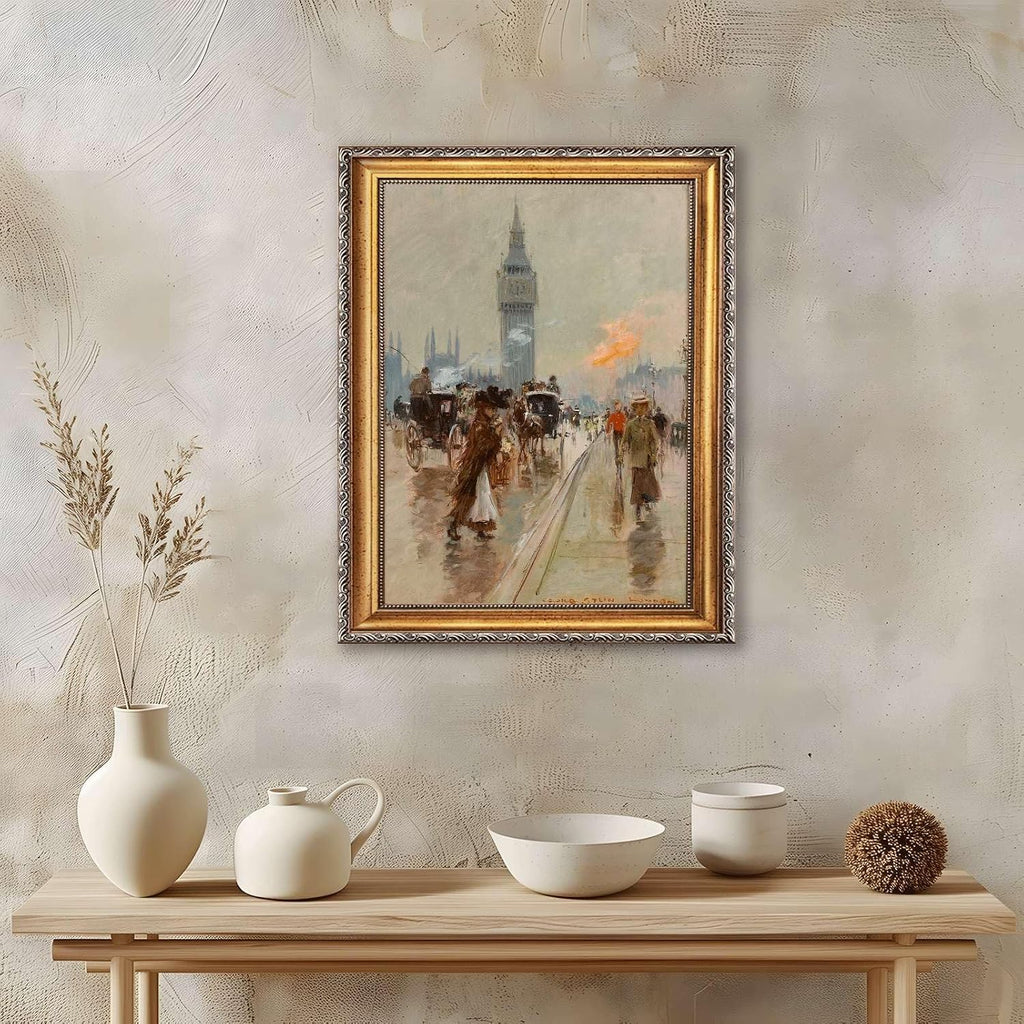 Vintage Framed London Street Scene Canvas Print Oil Paintings Reproduction World Classics Retro Painting Wall Art