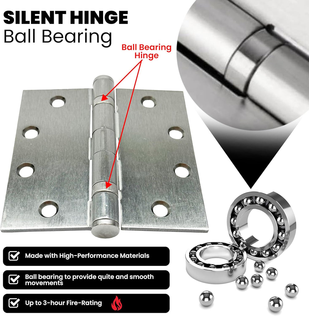 A1 ProGuard 4.5" Heavy Duty Door Hinge, 3 Pack 4.5 x 4.5 Inch Ball Bearing Door Hinges with Square Corners for