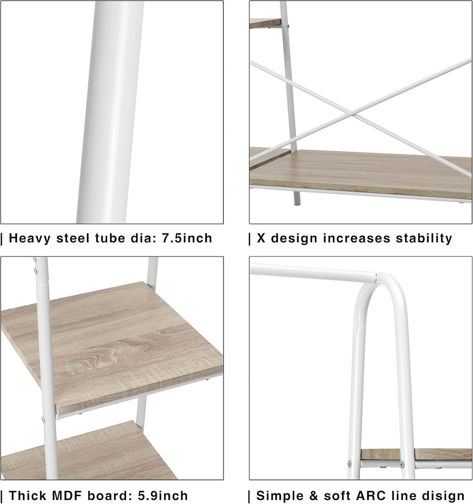 Metal Clothes Closet Rack, Clothing Rack for Hanging Clothes White Heavy Duty Garment Rack with 5 Wood Shelves