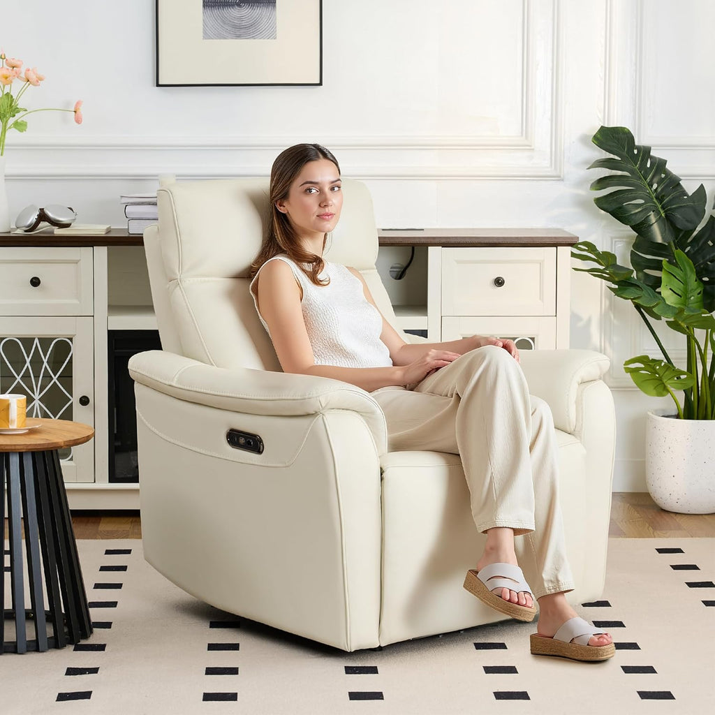 Genuine Leather Recliner Chair, Electric Power Recliner Chairs for Adults, Comfortable Single Sofa Chair with USB