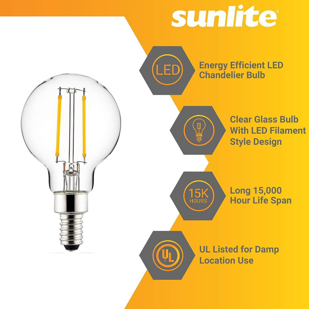 LED G16.5 Filament Style Globe Light Bulb, 2.5 Watts (25W Equivalent), 250 lumens, Dimmable, Candelabra Base
