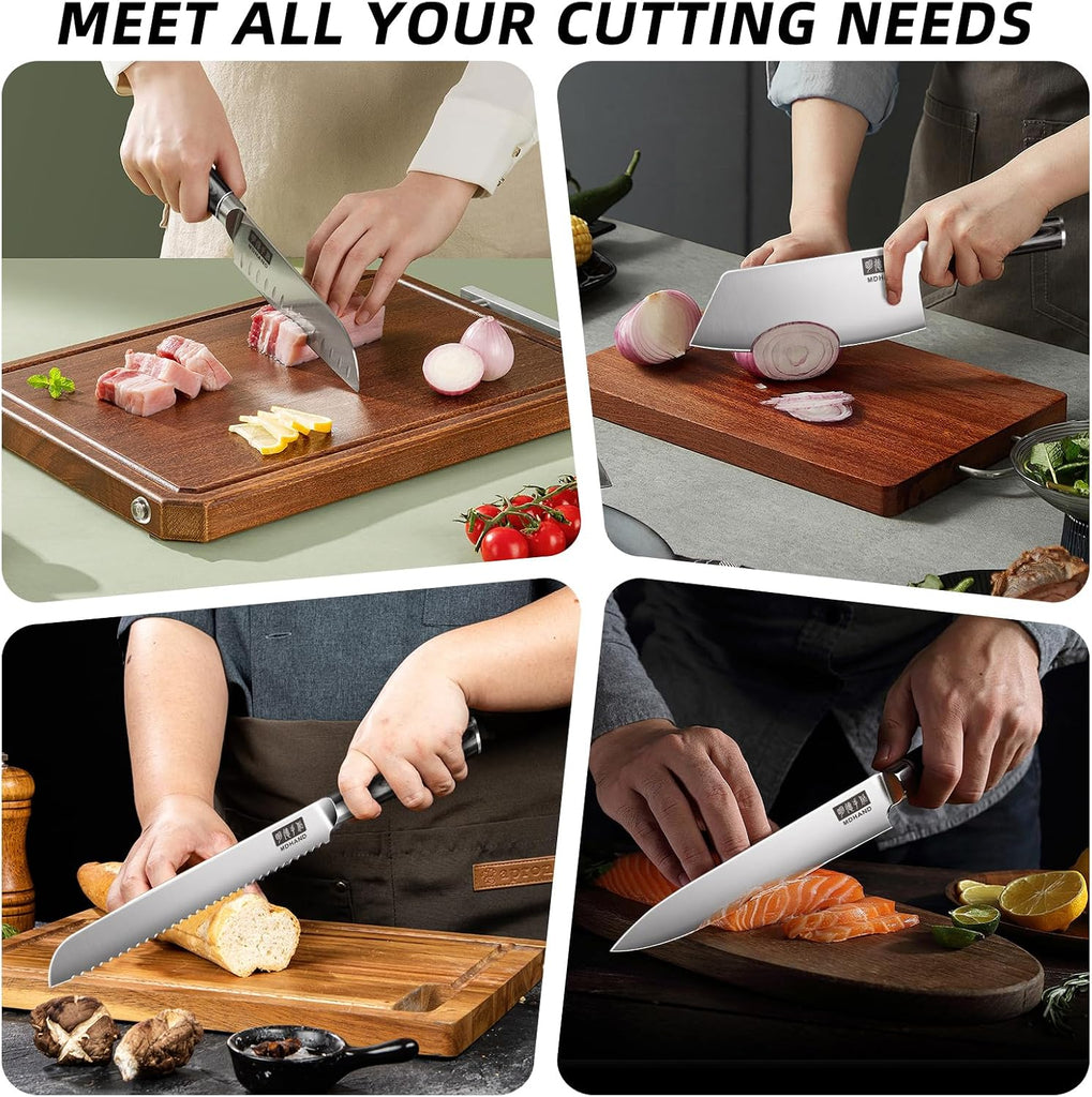Chef Knife Set with Roll Bag, Ultra Sharp Japanese Kitchen Knife Set | High Carbon Stainless Steel 10PCS Kitchen