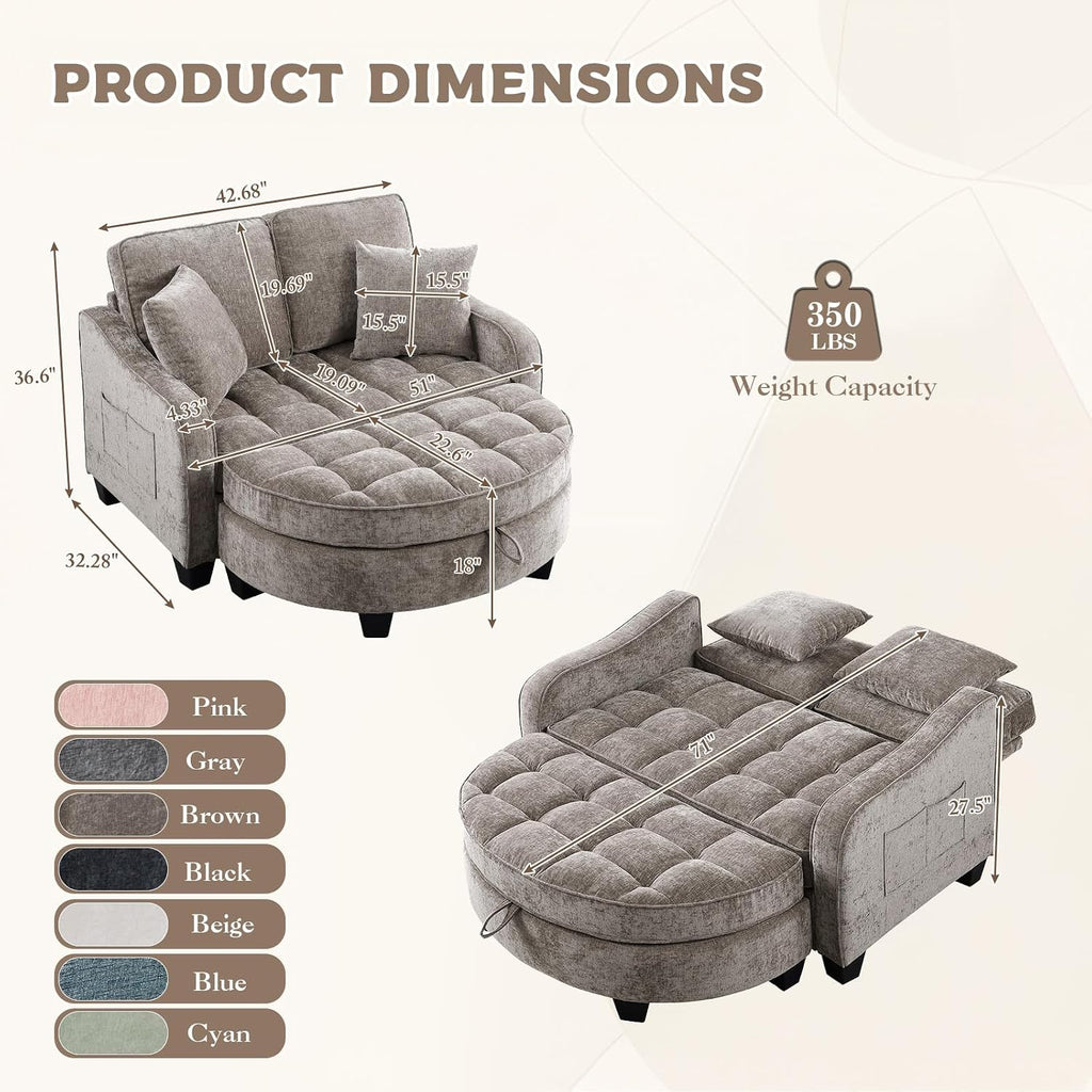 Oversized Curved Chaise Lounge Chair Indoor with Ottoman, 54.8" Cloud Boneless Reading Chair Soft Chenille Circle