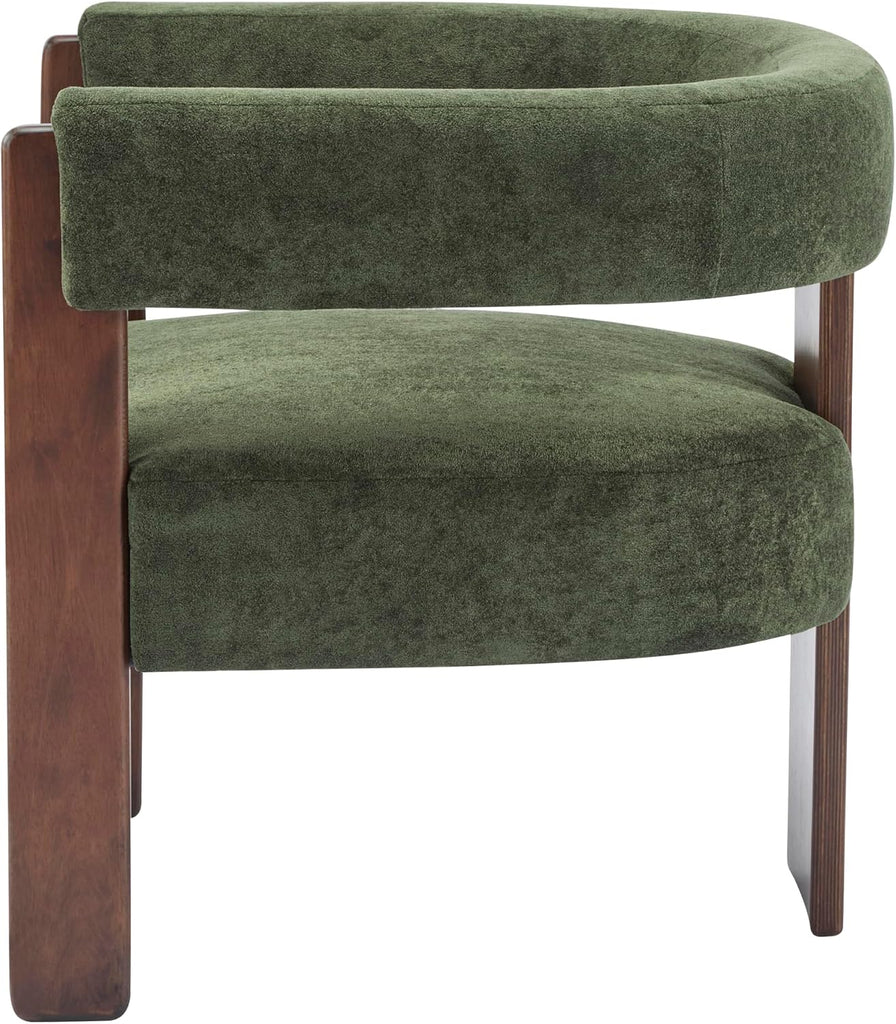 Modern Velvet Accent Armchair with Barrel Back,Mid-Century Upholstered Reading Chair with Walnut Finish Legs, Lounge