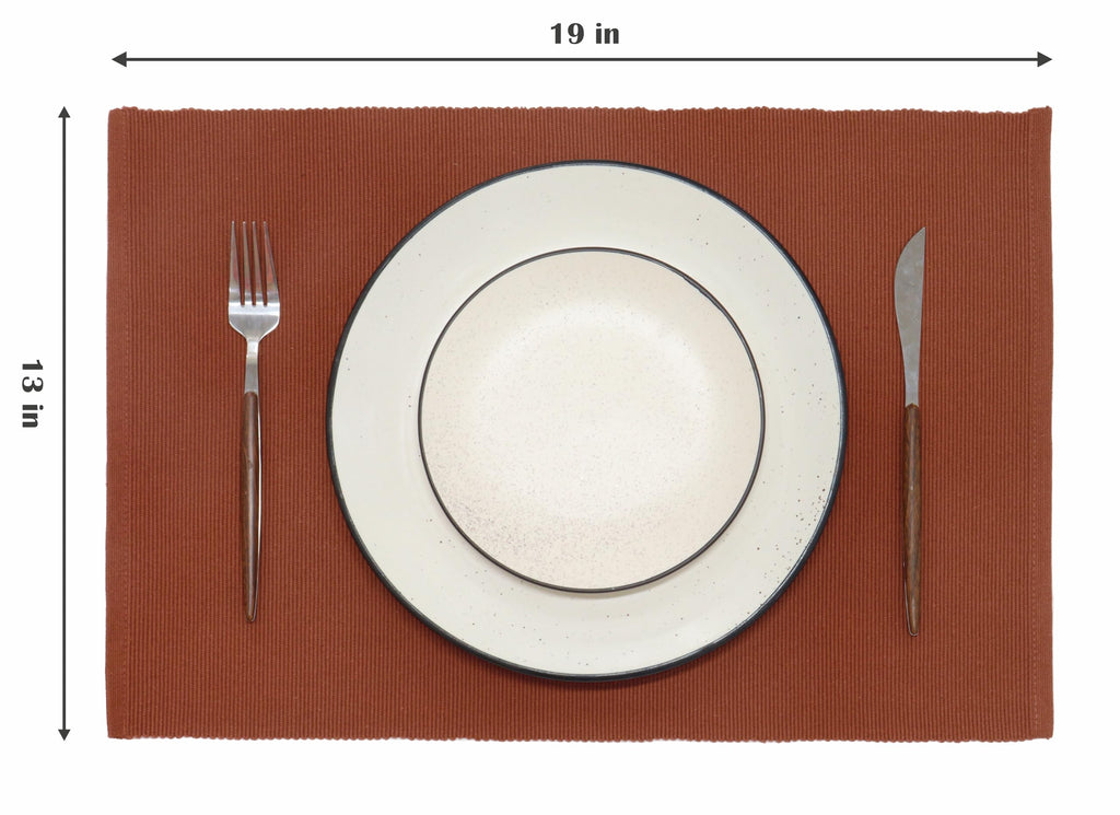 Solid Ribbed Placemats 13x19 in Set of 4 - Rust