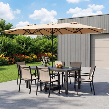 15ft Outdoor Patio Umbrella with Base Included, Extra Large Pool Umbrellas with Crank