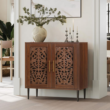 Vintage Hollow Carving Accent Cabinet with 2 Doors | Sideboards and Buffets with Storage, Credenza with Adjustable