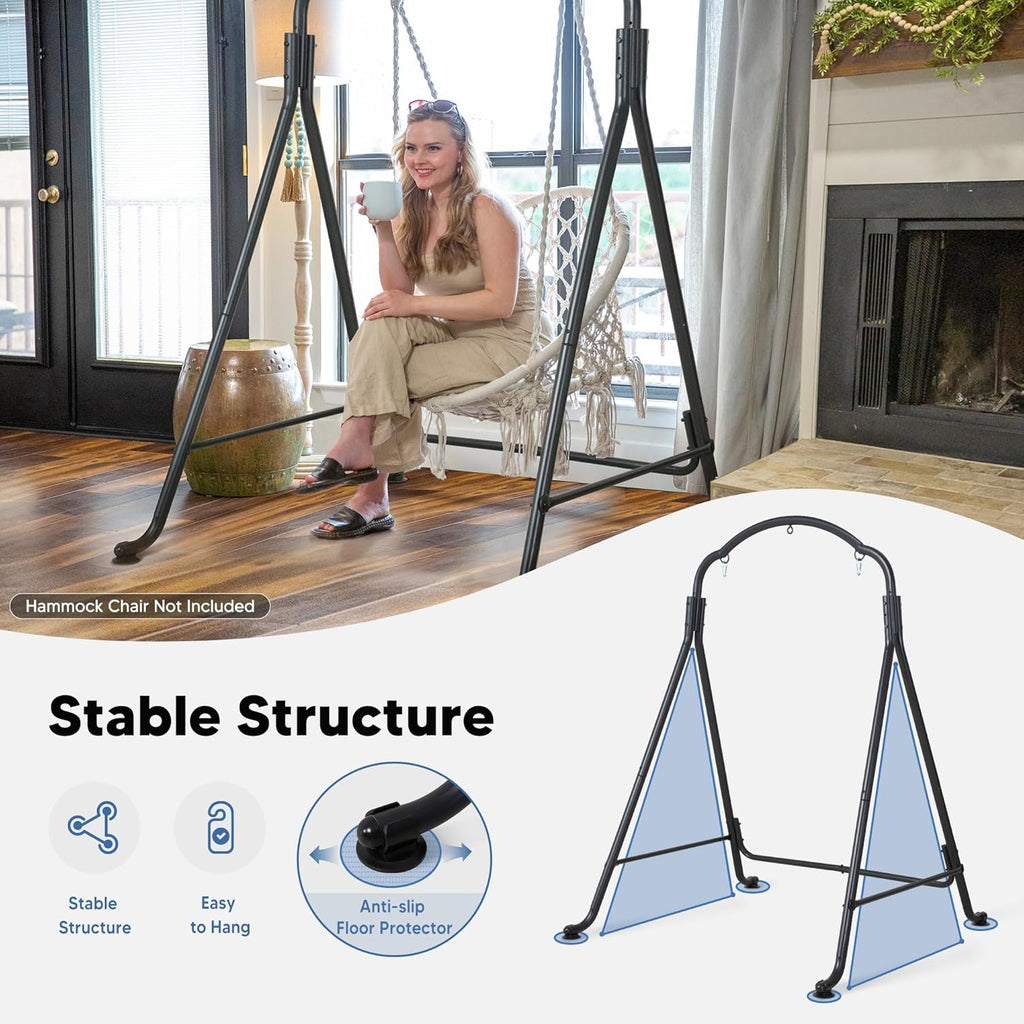 Hammock Chair Stand, Heavy-Duty Steel Swing Stand, 400lbs Capacity, Multi-Use Hanging Chair Stand for Outdoor Indoor