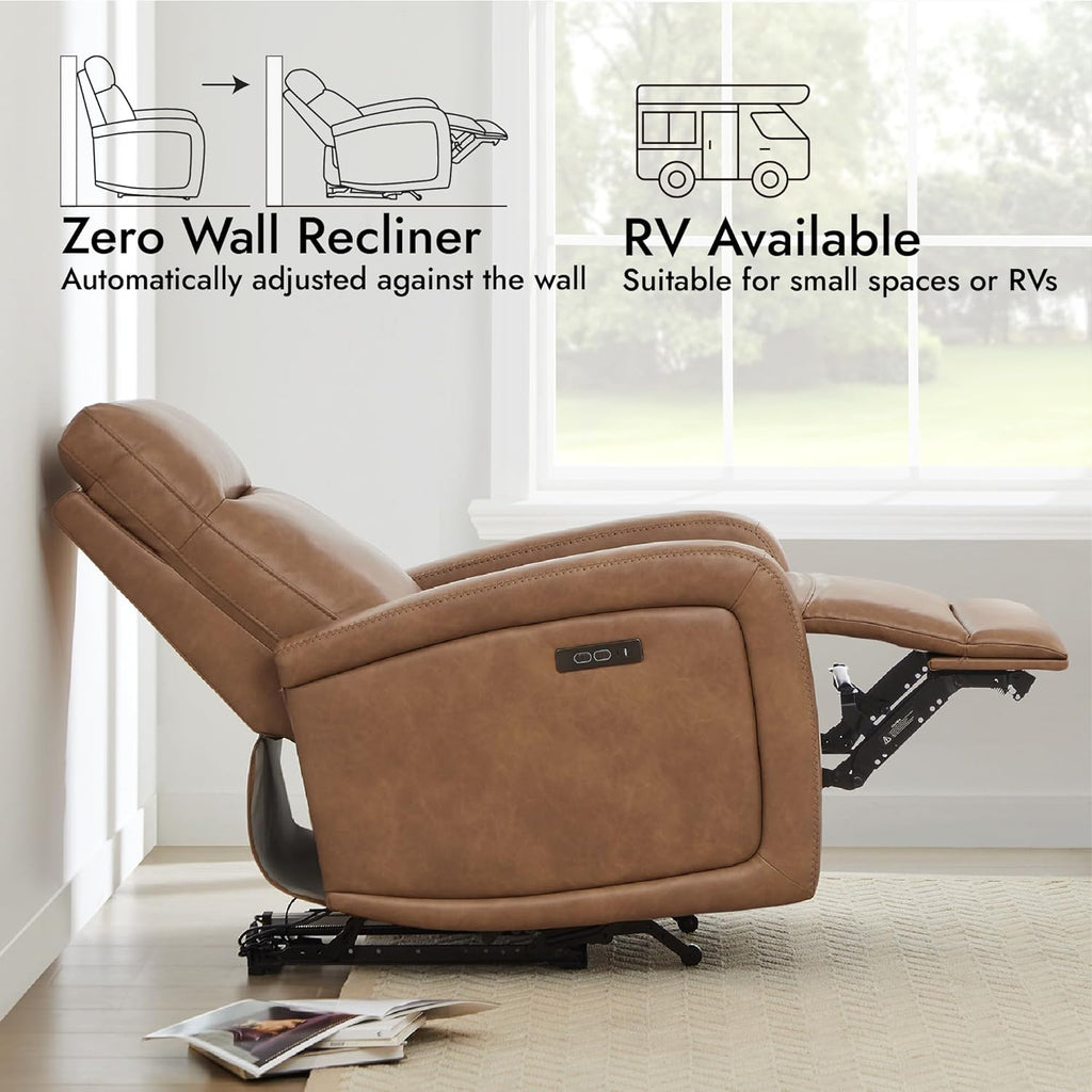 Zero Wall Recliners W Power Headrest, Power Recliner Chairs for Adults, Small Home Theater Seating Type-C Charger &