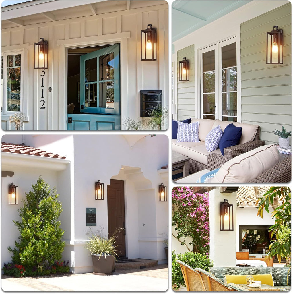 Large Size Outdoor Wall Lights, 2 Pack 18 Inch Matte Black Exterior Light Fixture with Clear Glass Shade