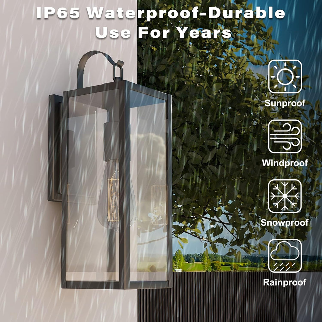 Large Size Outdoor Wall Lights, 2 Pack 18 Inch Matte Black Exterior Light Fixture with Clear Glass Shade