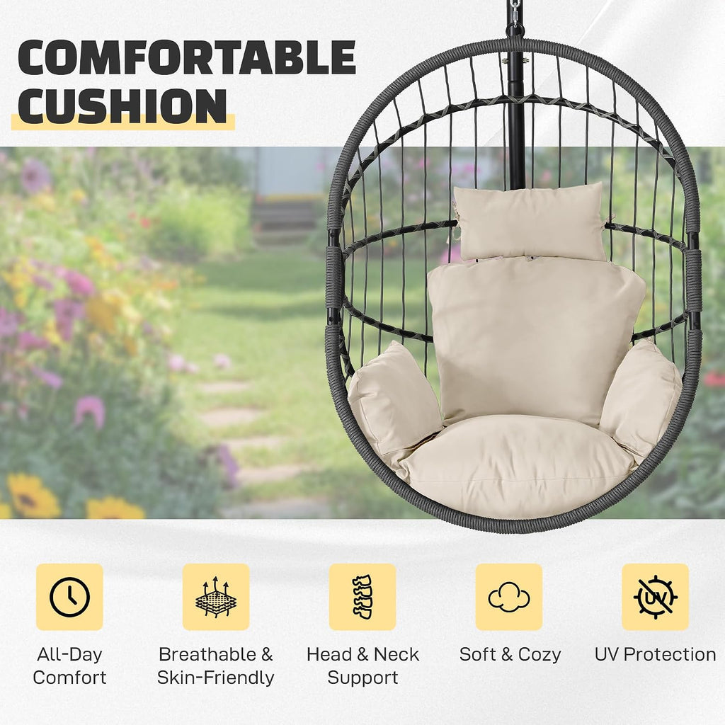 Hanging Egg Chair with Stand - 350lbs Capacity Outdoor Patio & Indoor Living Room Furniture, Waterproof PE Rattan