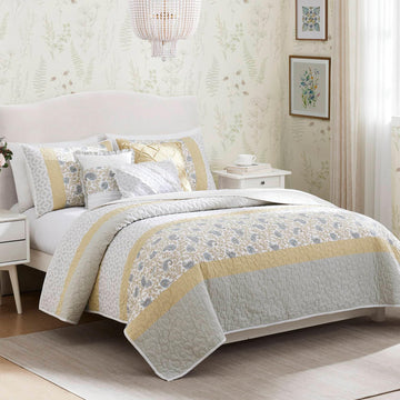 100% Cotton Quilt Set Floral Print, Double Sided Stitching, All Season, Lightweight Coverlet Shabby Chic Bedding