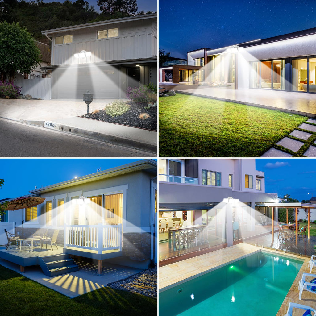LED Security Lights Motion Sensor Outdoor Lights, 6500K Daylight, IP65 Waterproof, Dusk to Dawn, 3-Head Motion