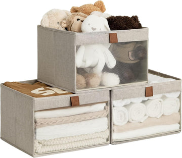 Closet Storage Bins, Large Storage Baskets with Clear Window and Handles, Foldable Fabric Organizer for Clothes